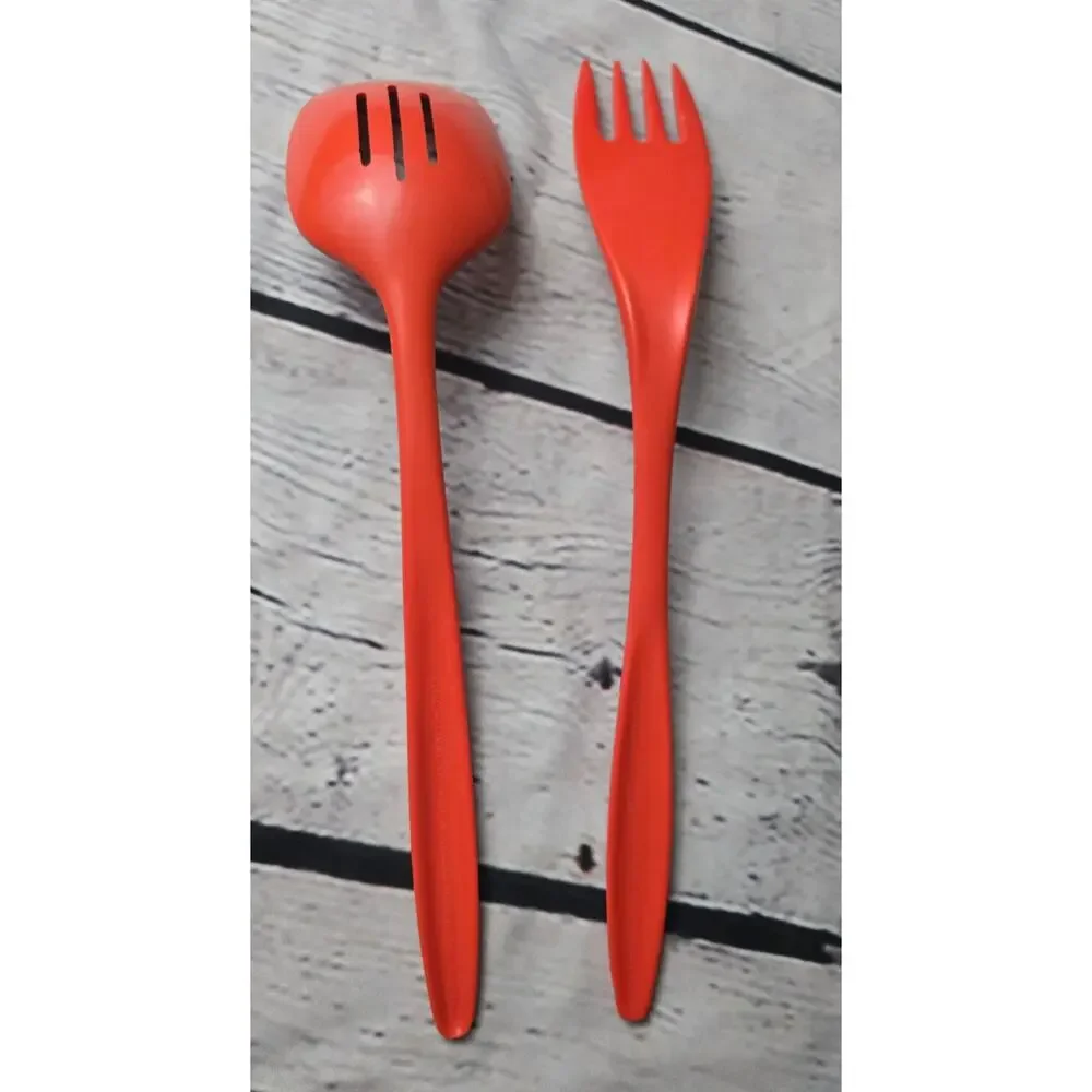 Vintage Rosti Mepal Orange Melamine Serving Spoon and Fork MCM Utensils Denmark